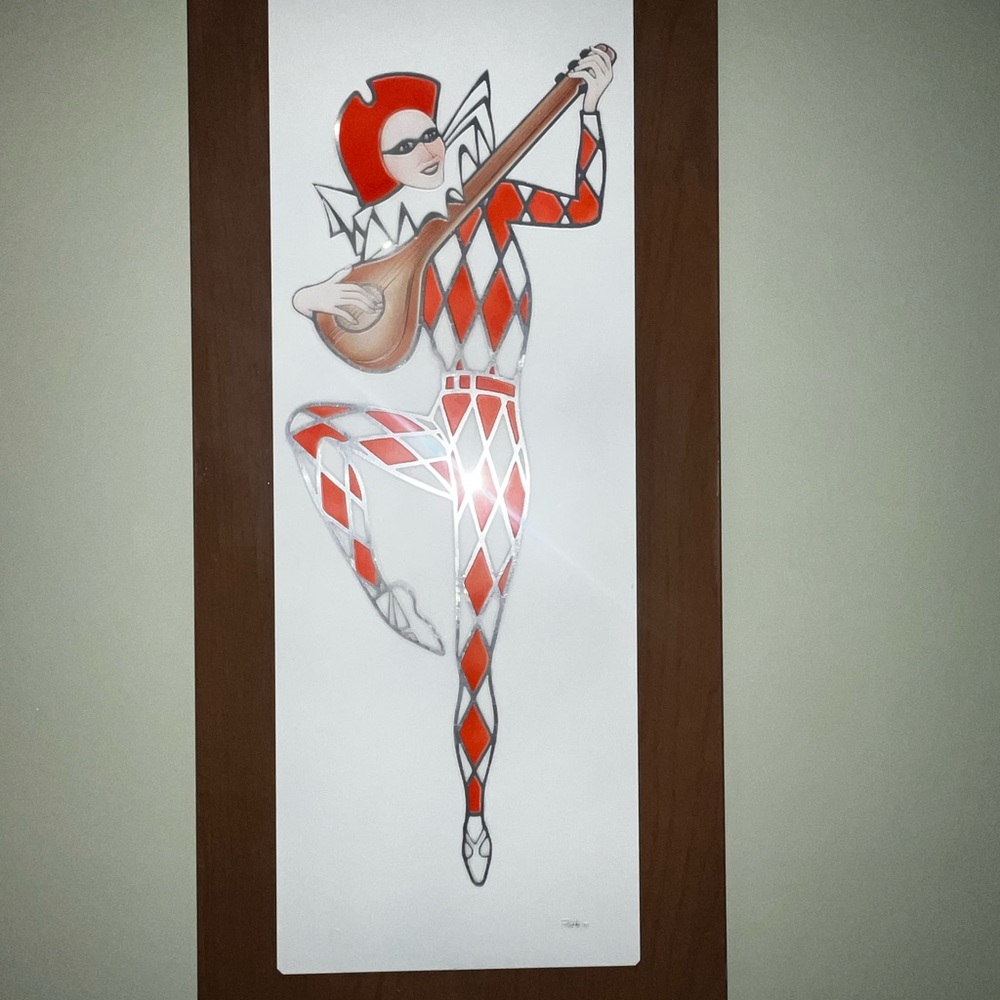 Mid Century Harlequin Figure Lire Metal On Wood MCM